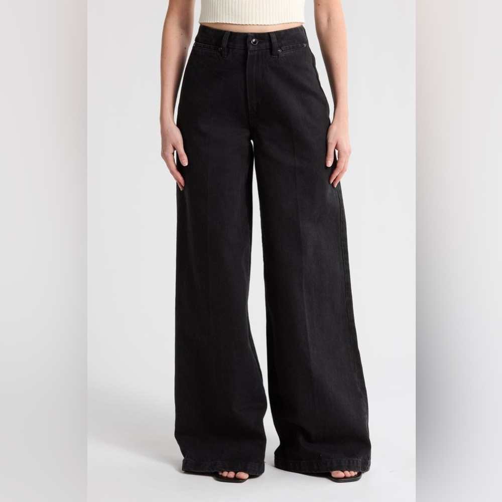 Paige Portia with Architecture High Waist Wide Leg Jeans in Deep Caviar sz 27